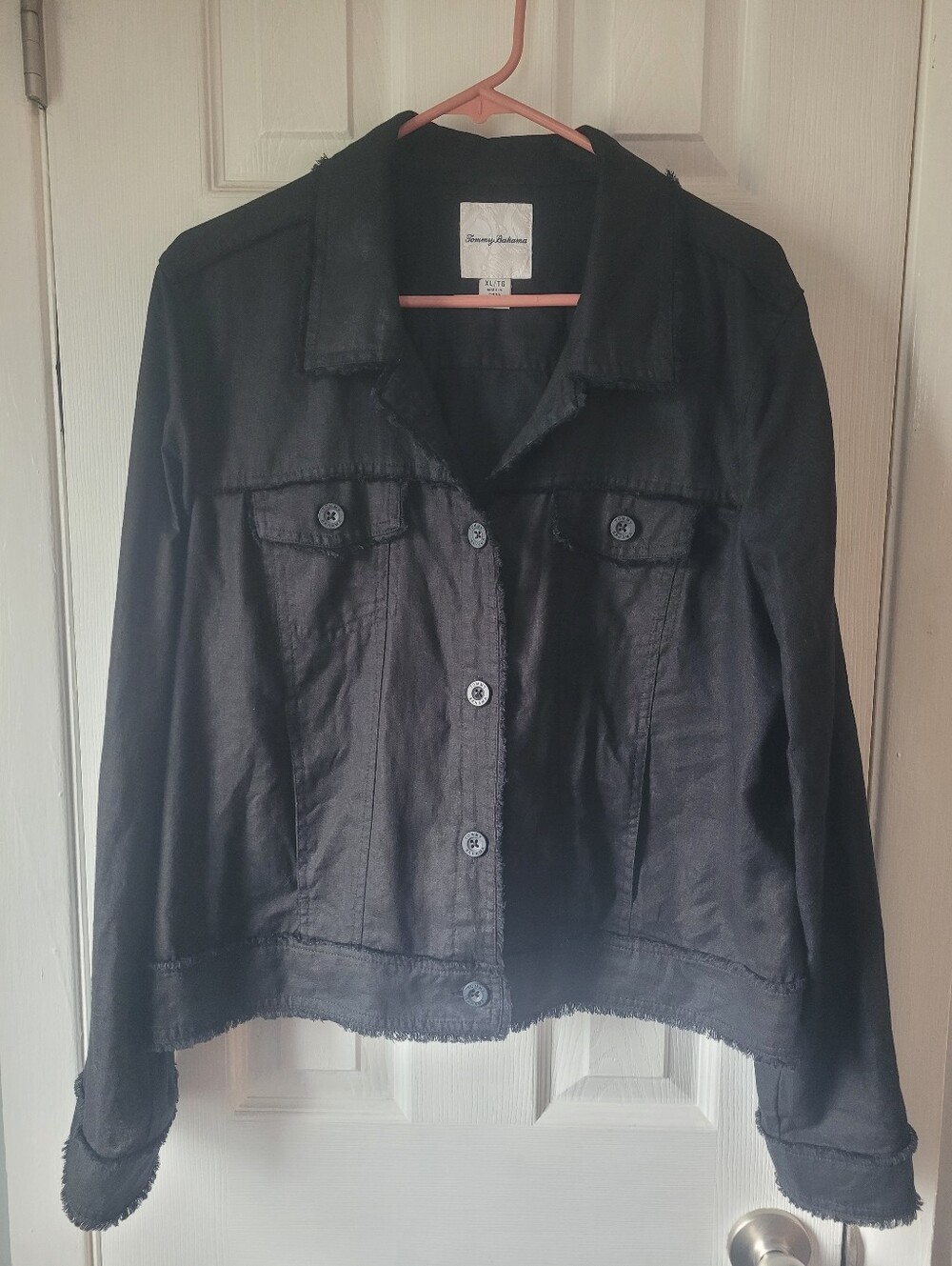 Tommy Bahama Two Palms 100% Linen Raw Edge Jacket Black XL